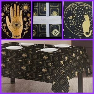 Issac Mizrahi Halloween Tarot Card Fabric Tablecloth Mystic Eye Skull Cat Moon